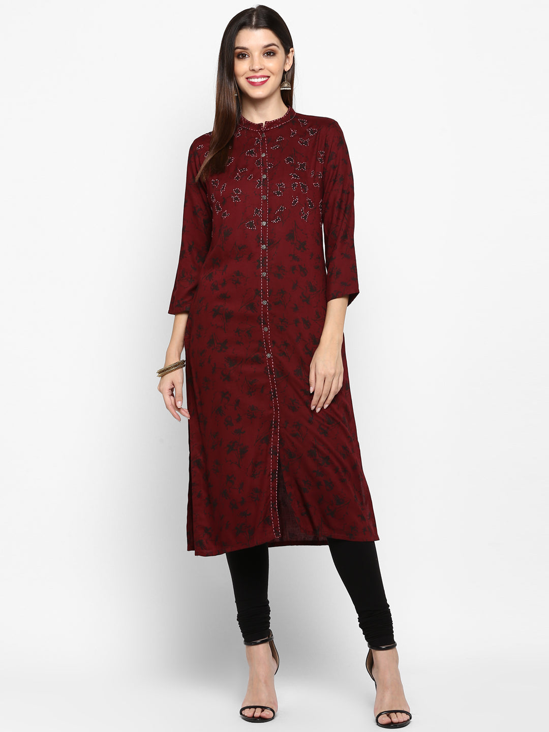 NOZ2TOZ Women's Dark Purple Color Rayon Straight Kurta Only - Swadesiicart