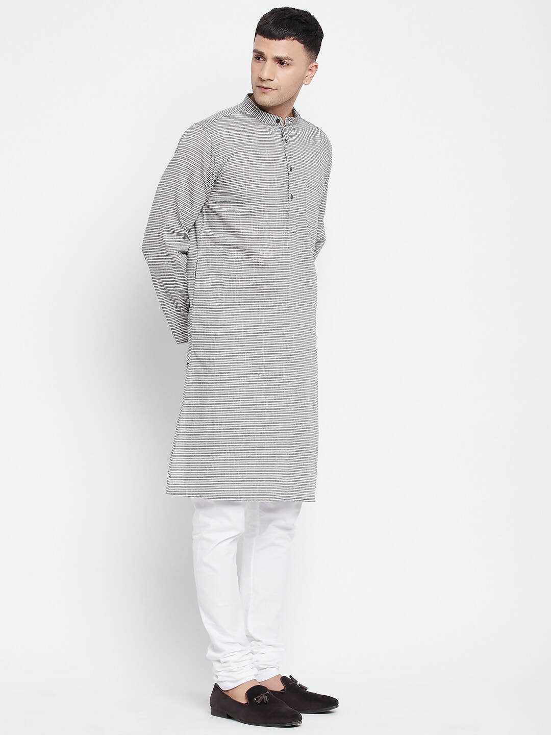 Even Apparels White Pure Cotton Men's Long Kurta With Band Collar | Swadesiicart