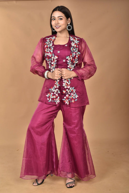 Morchari Women Hand Embroidery Crop Top-Magenta - Swadesiicart