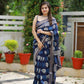 Blue Poly Silk Ethnic Motifs Saree with Unstitched Blouse - Hiral Fashion | Swadesiicart