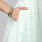 Ahalyaa Women Summer Blue Net Glitter Printed Dress | Swadesiicart