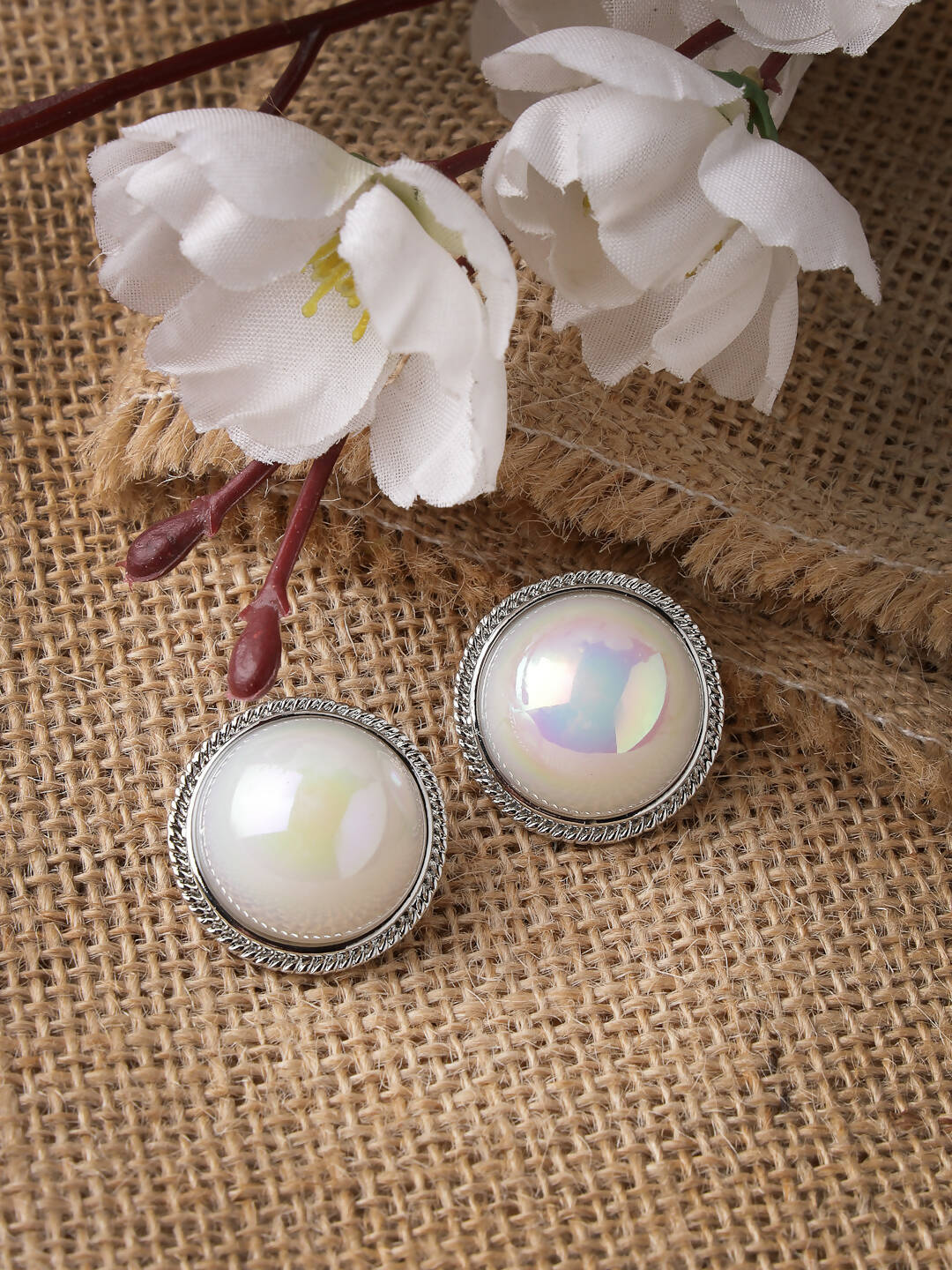 NVR Women's Silver Plated Circular Stud Earrings | Swadesiicart