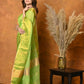 Very Much Indian Handloom Pure Cotton Linen Saree With Golden Border - Light Green | Swadesiicart