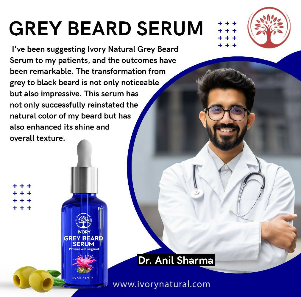 Ivory Natural Greys Beard Serum Restore Natural Black Color Of Grey White Beard | Swadesiicart