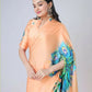 Vastranavya Peach Peacock Print Free Hand Ready to Wear Saree | Swadesiicart