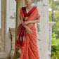 Vishnu Weaves Women's Orange Raw Silk Thread Ikkat Woven Saree with Blouse - Swadesiicart