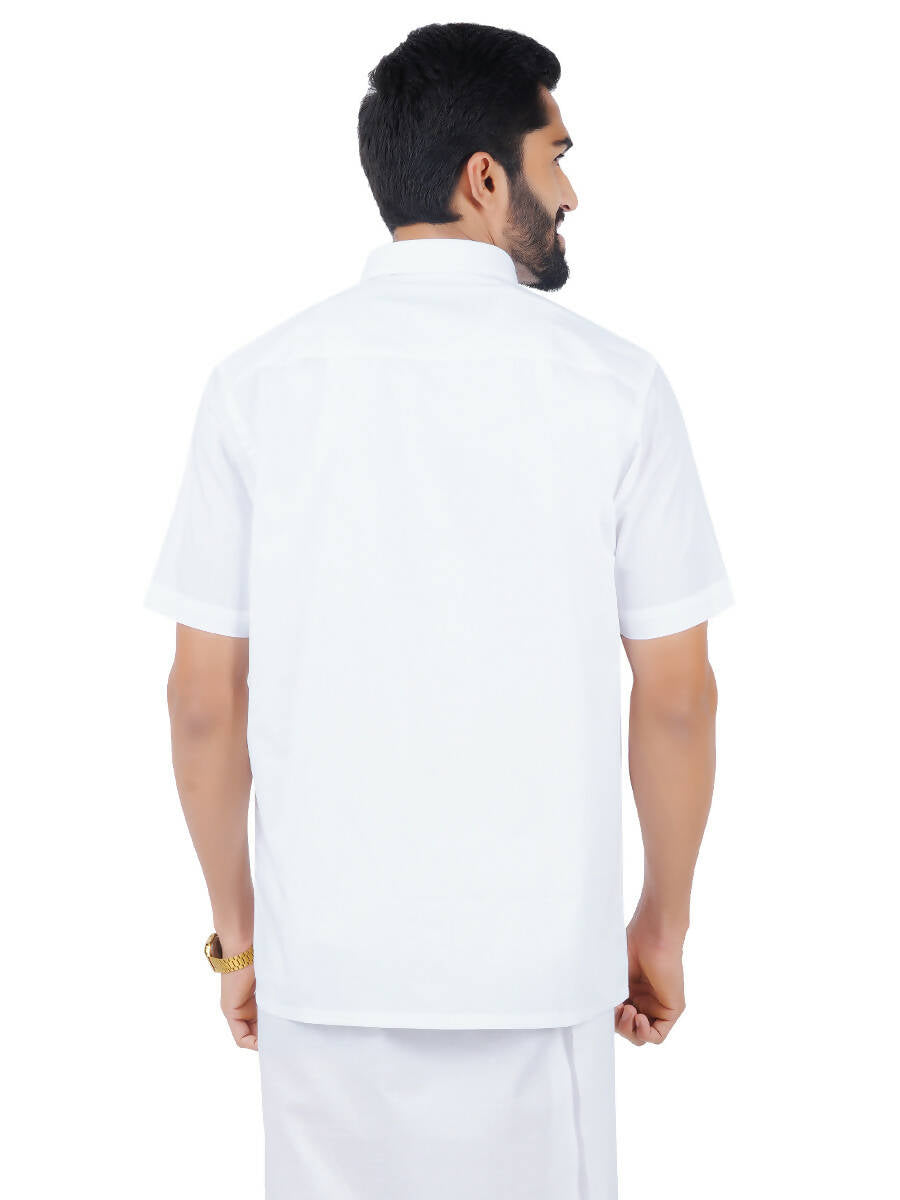 Ramraj Cotton Mens Half Sleeve Royal Cotton White Shirt | Swadesiicart