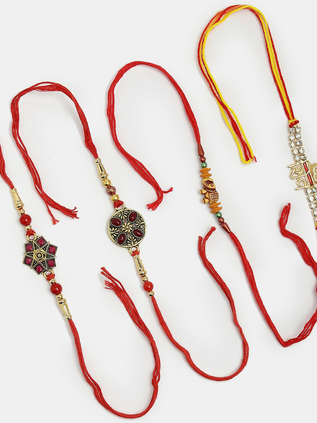NVR Men Set of 4 Multicolor Stone-Studded Rakhi With Roli Chawal | Swadesiicart