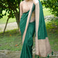 Vishnu Weaves Women's Green Tussar Silk Woven Saree with Blouse - Swadesiicart