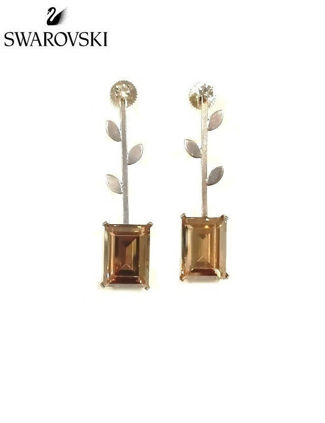 Bling Accessories Swarovski Light Color Topaz Stone 92.5 Sterling Silver Leaf Earrings | Swadesiicart