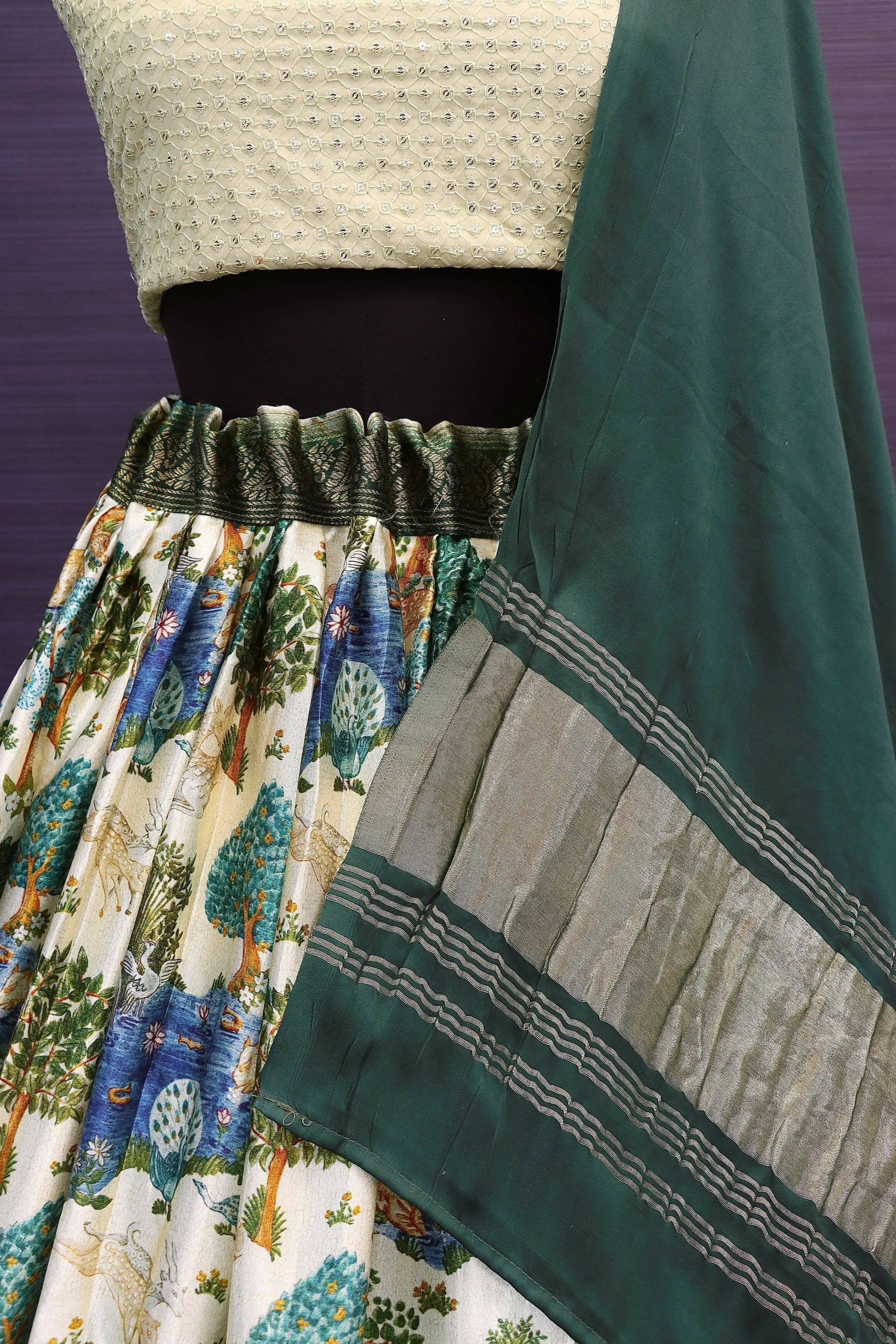 DEIANA'S Beautiful Gaji Silk Printed With Heavy Zari Lehengha Choli - Cream | Swadesiicart