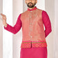 Anaita Peach Cotton Straight Kurta Pajama & Koti With Jequard Work