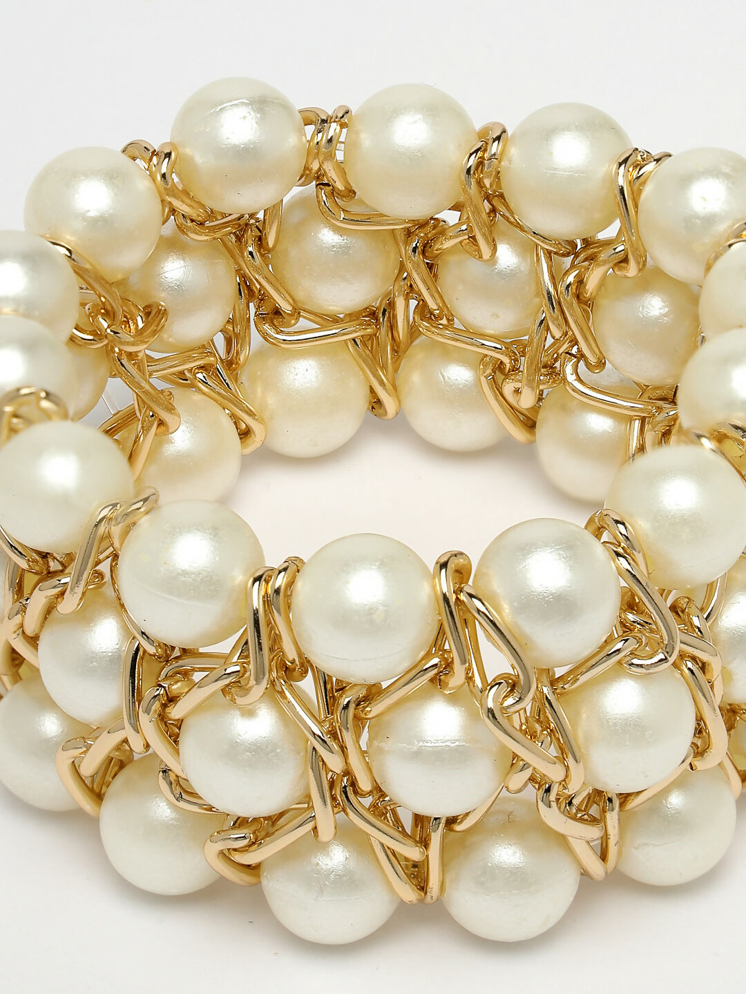 NVR Women White Beaded Elasticated Bracelet - Swadesiicart