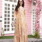 Peach Rayon Foil Printed Long Dress - Michan | Swadesiicart