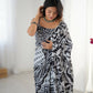 Black Chinon Designer Digital Printed,Mirror Cut Work Saree - Sohni