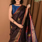 Very Much Indian Handloom Pure Dupion Silk Saree With Sleek Golden Border - Brown | Swadesiicart