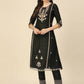 Black Embroidered Chinon Straight Kurta With Trouser & Dupatta - Salimar