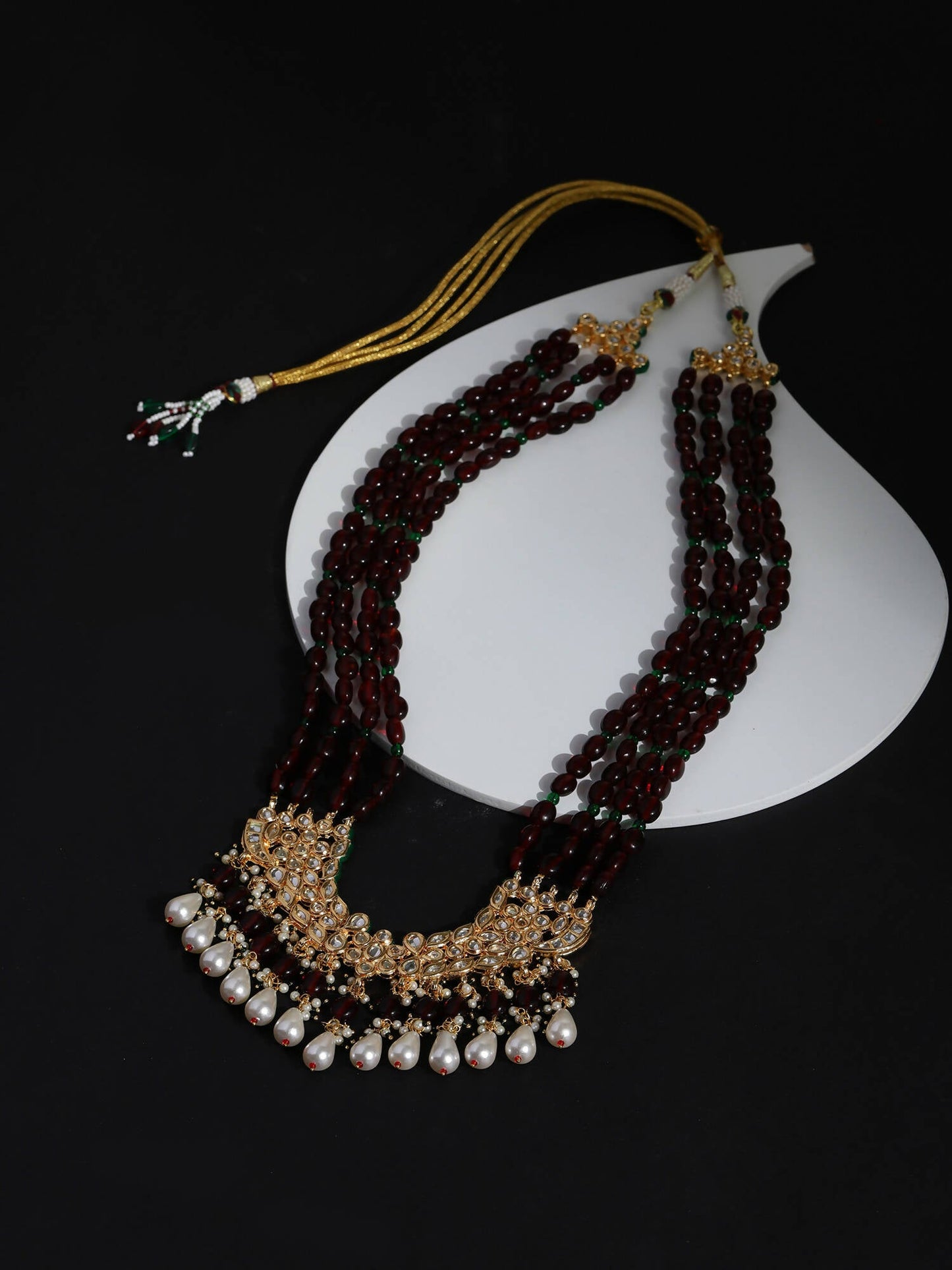 Gold-Toned Maroon Brass Gold-Polished Necklace - Ruby Raang | Swadesiicart