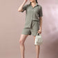 Myshka Women's Grey Solid Shirt Collar Party Shirt With Shorts Co-ord set - Swadesiicart