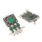 NVR Women's Oxidised Silver Plated Green Color Stone Jewellery Set With Earrings | Swadesiicart