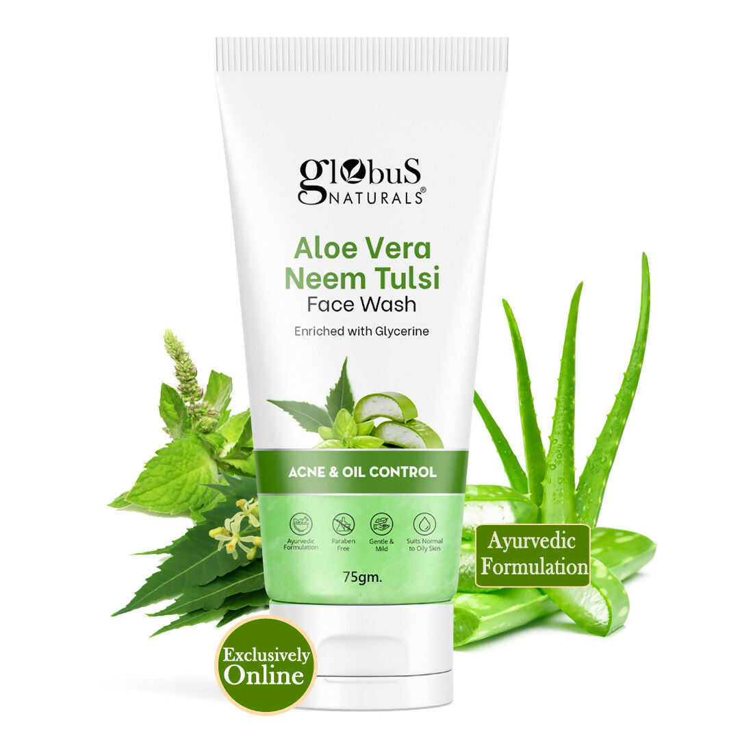 Globus Naturals Aloe vera Neem Tulsi Enriched With Glycerin & Oil Control Formula | Swadesiicart