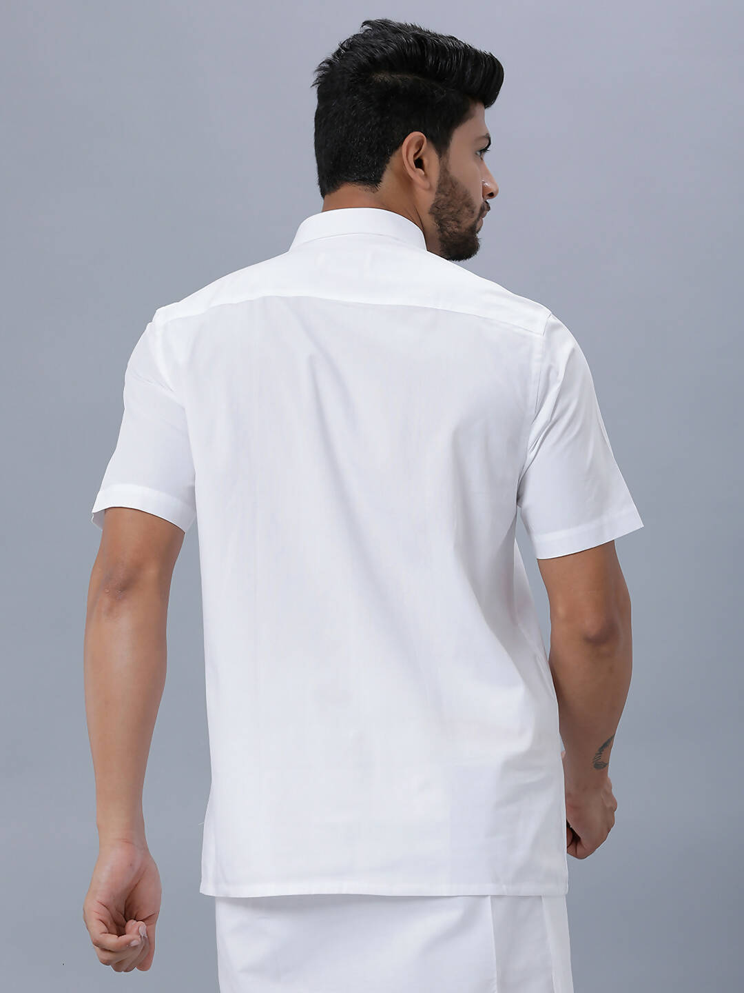 Ramraj Cotton Mens Half Sleeve Formal Poly Cotton White Shirt | Swadesiicart