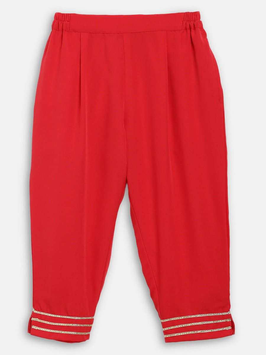 Ahalyaa Red Georgette Ruffel Kids Top With Bottom For Girls | Swadesiicart