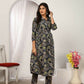 Jyoti Fashion Women's Black Chanderi Silk Floral Print with Side Pocket Kurtis & Sets | Swadesiicart