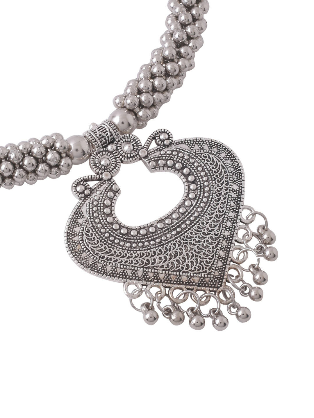 NVR Women Silver Toned Oxidised Jewellery Set - Swadesiicart