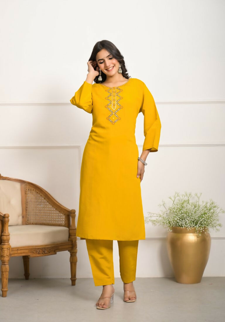 Festive Wear Ethnic YellowViscose Chanderi Stitched Suit With Dupatta - Tanisha | Swadesiicart