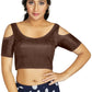 Aastha Fashion Women's Coffee Art Silk Cold Shoulder Sleeve Readymade Blouse