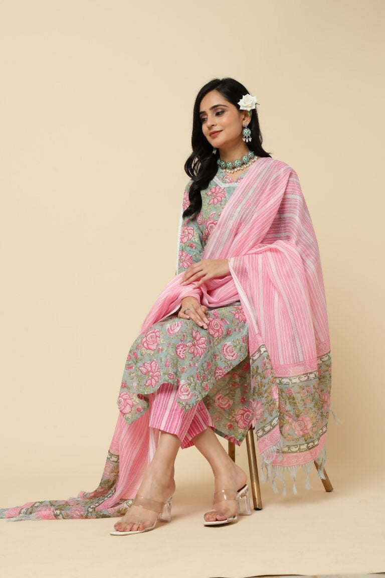 Designer Stylish Pink Cotton Blend Stitched Suit With Dupatta - Tanisha | Swadesiicart