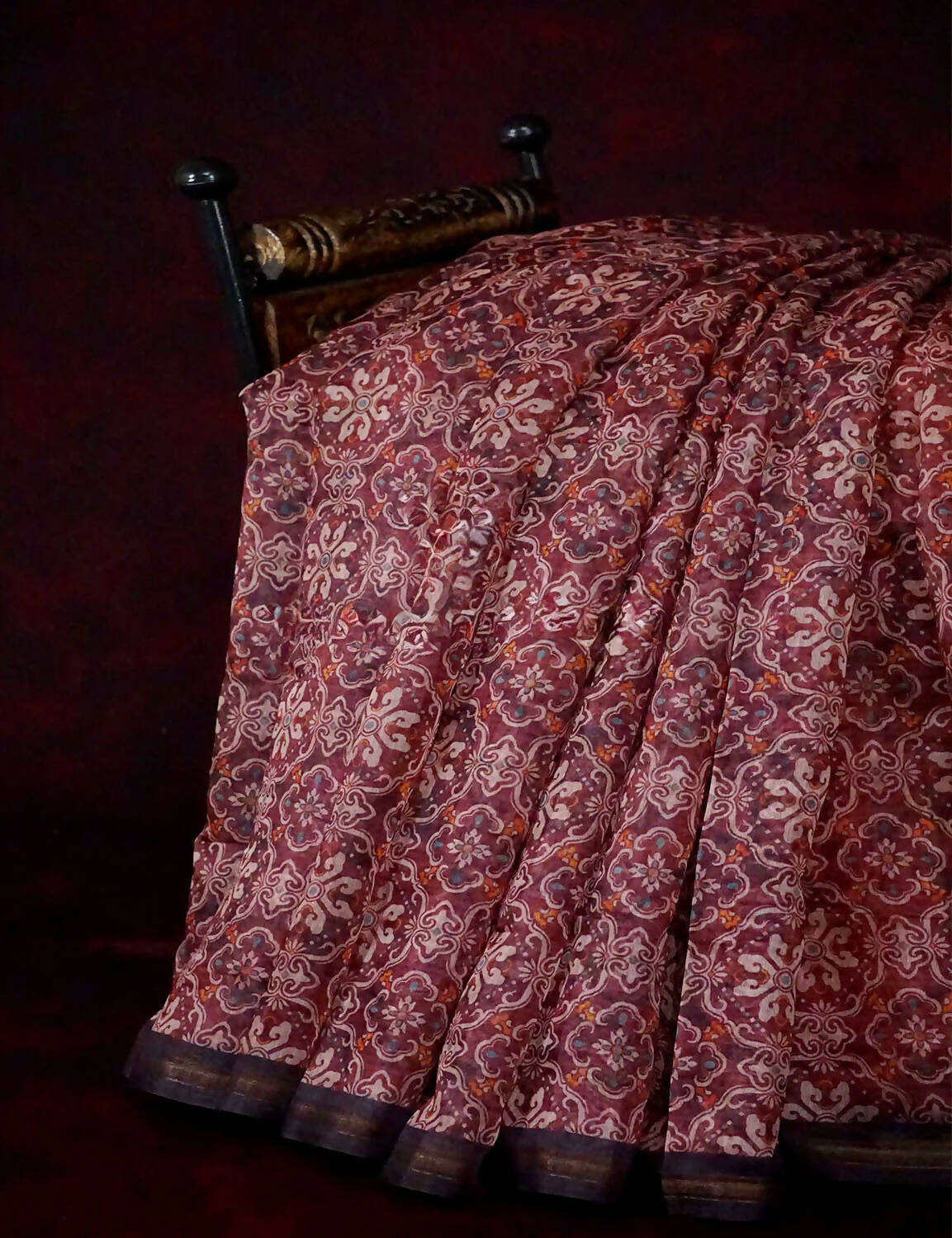 Wine Colored Floral Design Semi Chanderi Saree By Gayathri Reddy Designer Studio | Swadesiicart