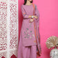 Jyoti Fashion Women's Purple Muslin Floral Print with Jari & Crystal work Kurta with Trouser & Dupatta | Swadesiicart