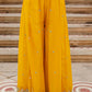 Juniper Women's Mustard Thread Embroidered Georgette Shirt Jacket & Palazzo Set With Mirror Work & Sequins - Swadesiicart