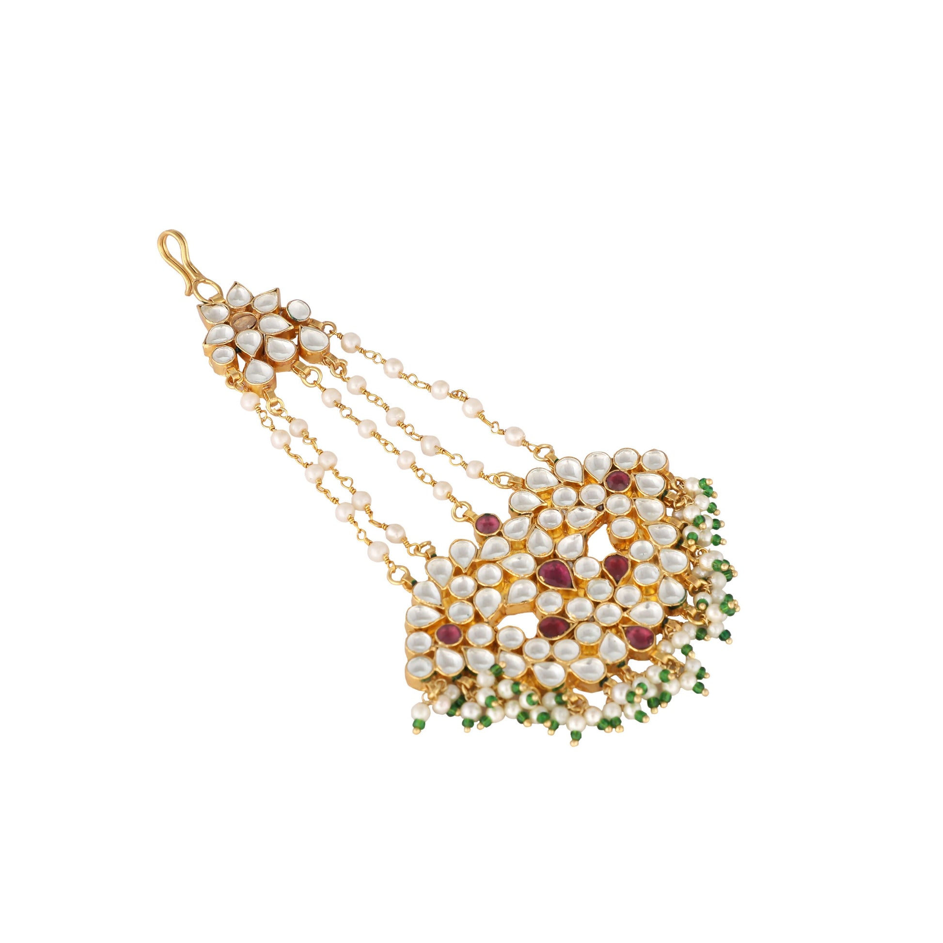 Nuyug 22K Gold-Plated Kundan & Red Stone Studded Jhumar Paasa Head Jewellery | Swadesiicart