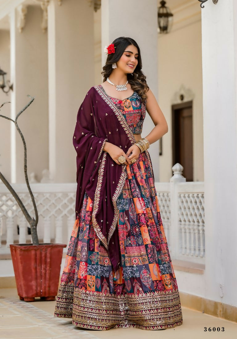 Wedding Partywear Colour Full Slim Georgette Lehengha Choli With Dupata - Agnidhara - Swadesiicart