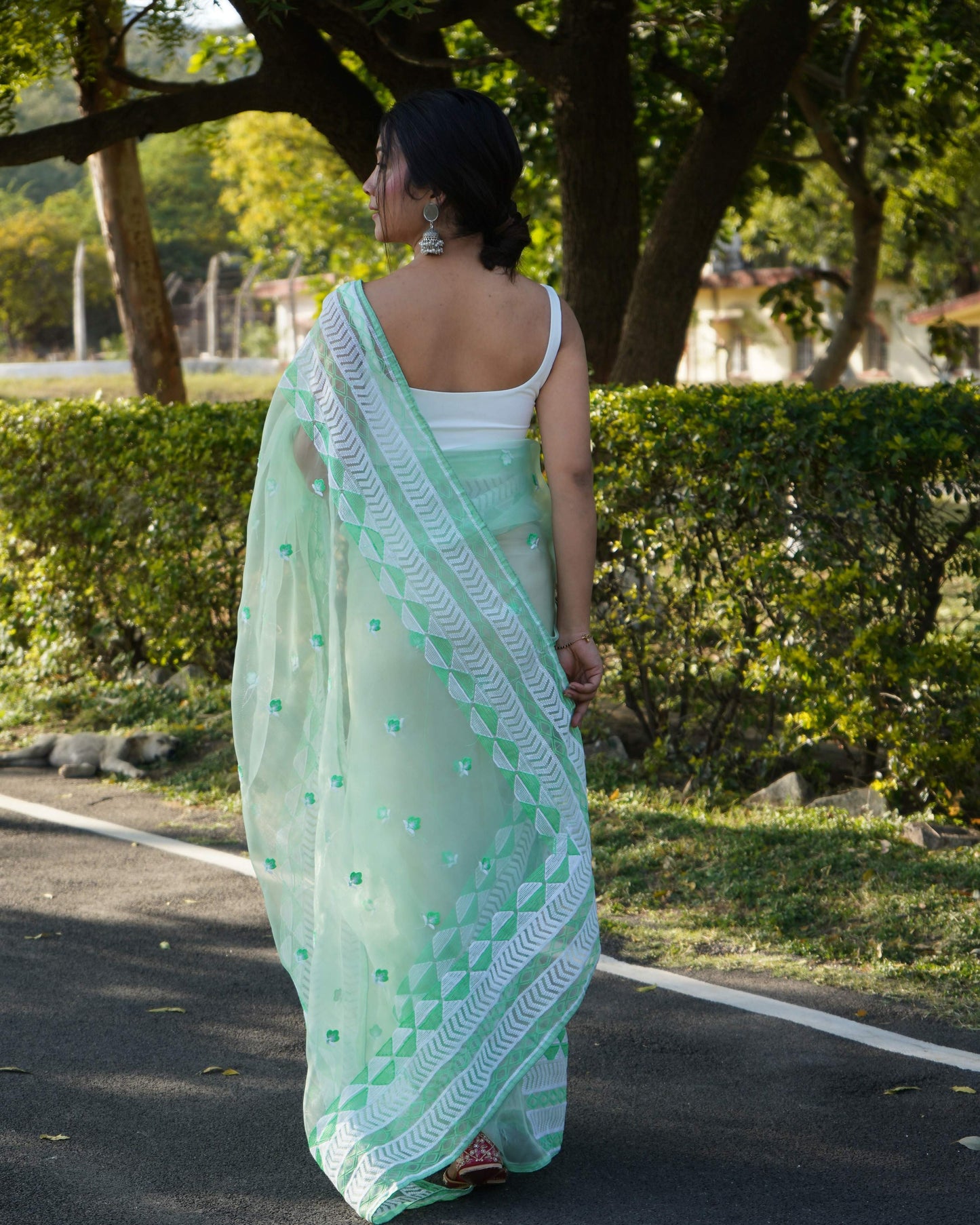 Vamsee Kamal Sea Green Organza Saree - Swadesiicart