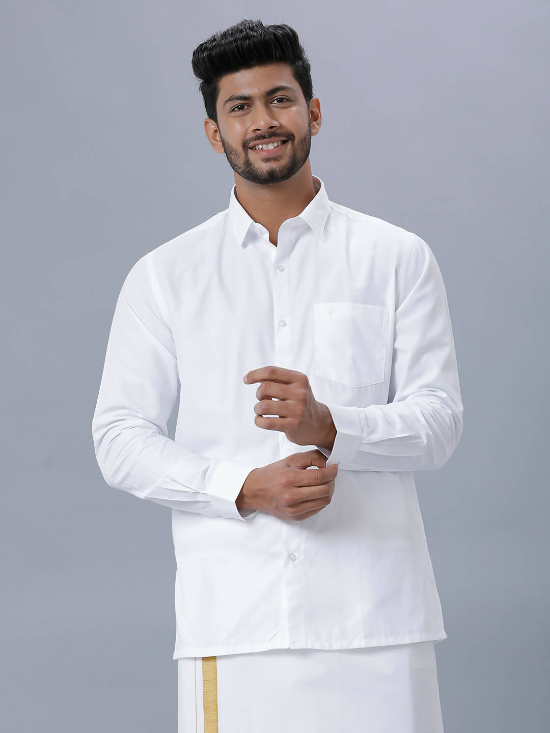 Ramraj Cotton Mens Full Sleeve Formal Poly cotton White Shirt | Swadesiicart