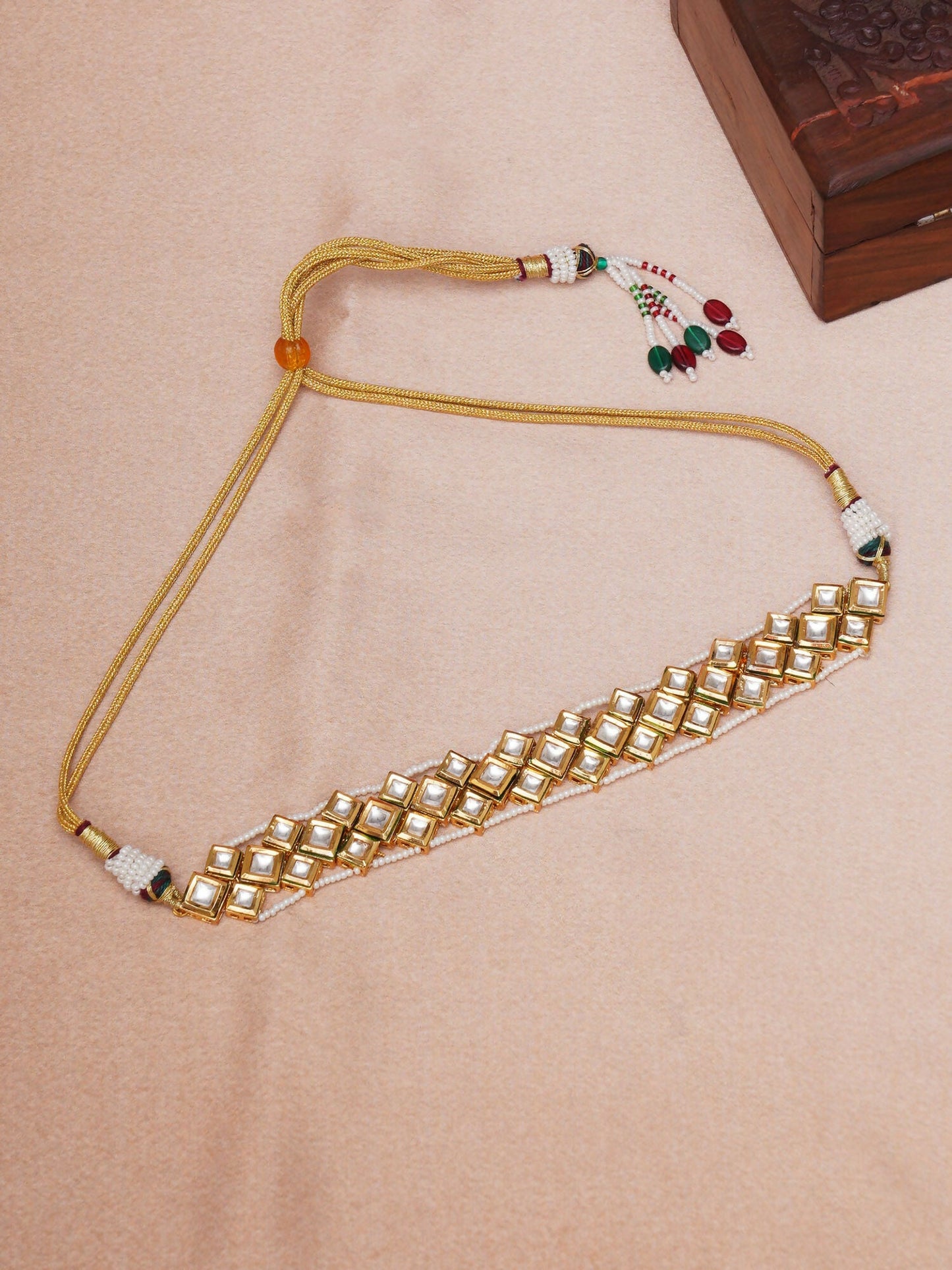 Kundan & Pearl Neckpiece (Gold) - Ruby Raang | Swadesiicart