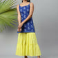 Ahalyaa Womens Royal Blue Pure Cotton Printed Tunic Sharara Set | Swadesiicart