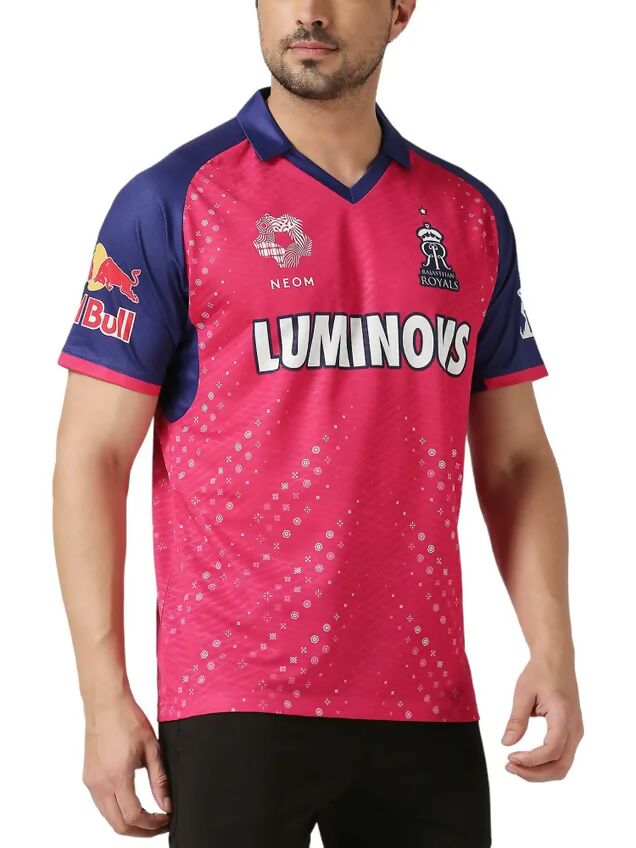 Rajasthan Royals Men Pink Typography Printed Half Sleeves Jersey IPL, T20 | Swadesiicart