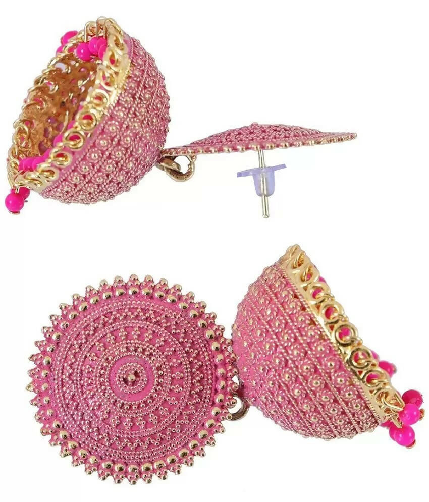 Mominos Fashion Joharkamal Gold-Polished Meenakari Jhumkas For Women & Girls (Magenta) - Swadesiicart