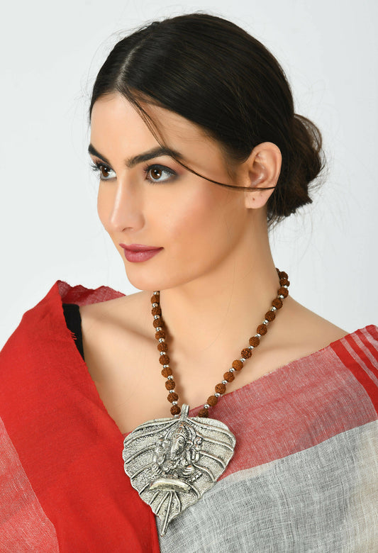 Mominos Fashion Johar Kamal Oxidised Silver-Plated Brass Finish Ganesha Long Necklace For Women | Swadesiicart
