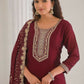 Ethnic Festive Wear Vichitra Silk Wine Stitched Suit With Dupatta - Tanisha | Swadesiicart