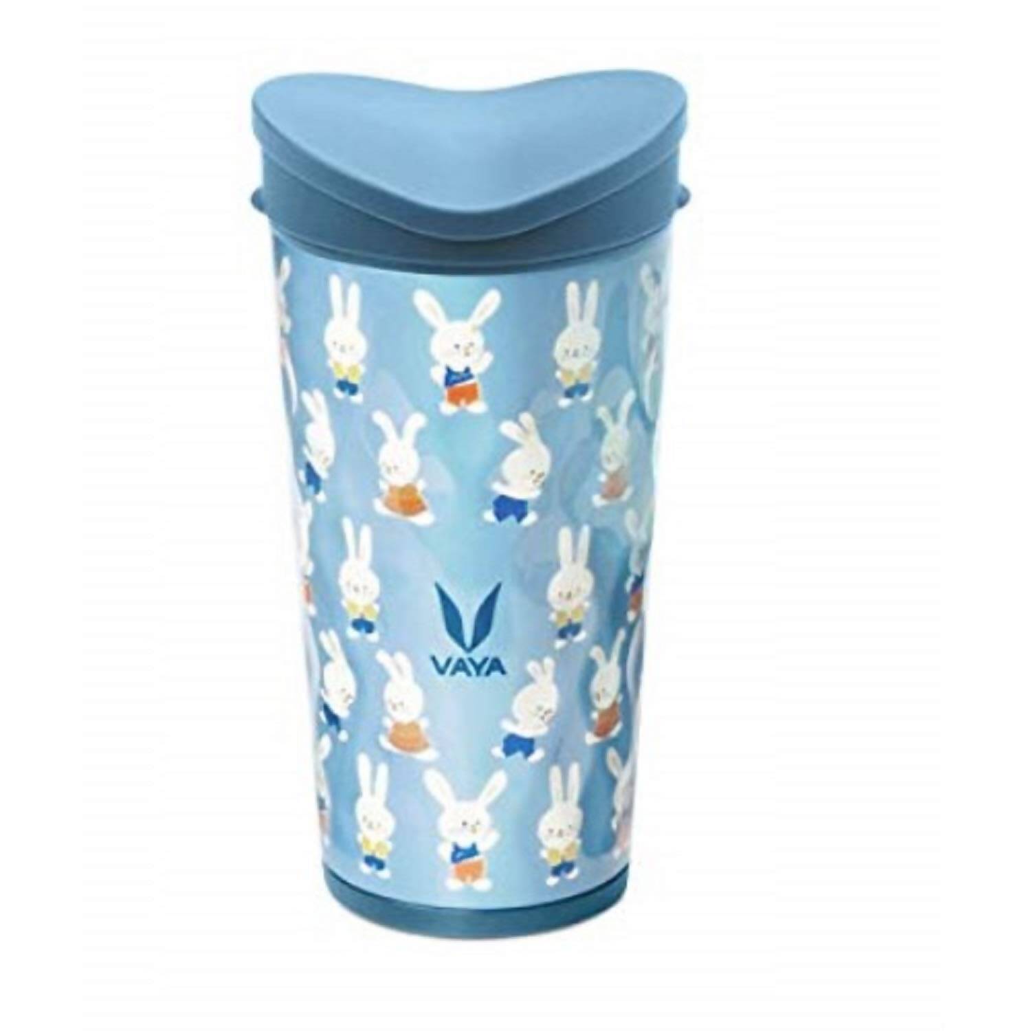 Vaya Drynk Stainless Steel Strawless Silicone Bunnies Print Spout Tumbler With Spill-Proof Pediasafe Lid - 350ml (Blue) | Swadesiicart