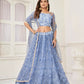 Aastha Fashion Neon Blue Butterfly Net Tone To Tone Thread Work, Sequence Work Embroidery With Original Mirror Handwork Wedding Wear Lehenga Choli