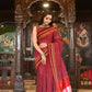 Very Much Indian Handloom Cotton Viscose Ilkal Saree Bright Maroon With Red Border | Swadesiicart