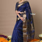 Very Much Indian Rajsi - Handloom Ari Checks Cotton Silk Saree With Golden Border - Dark Blue | Swadesiicart