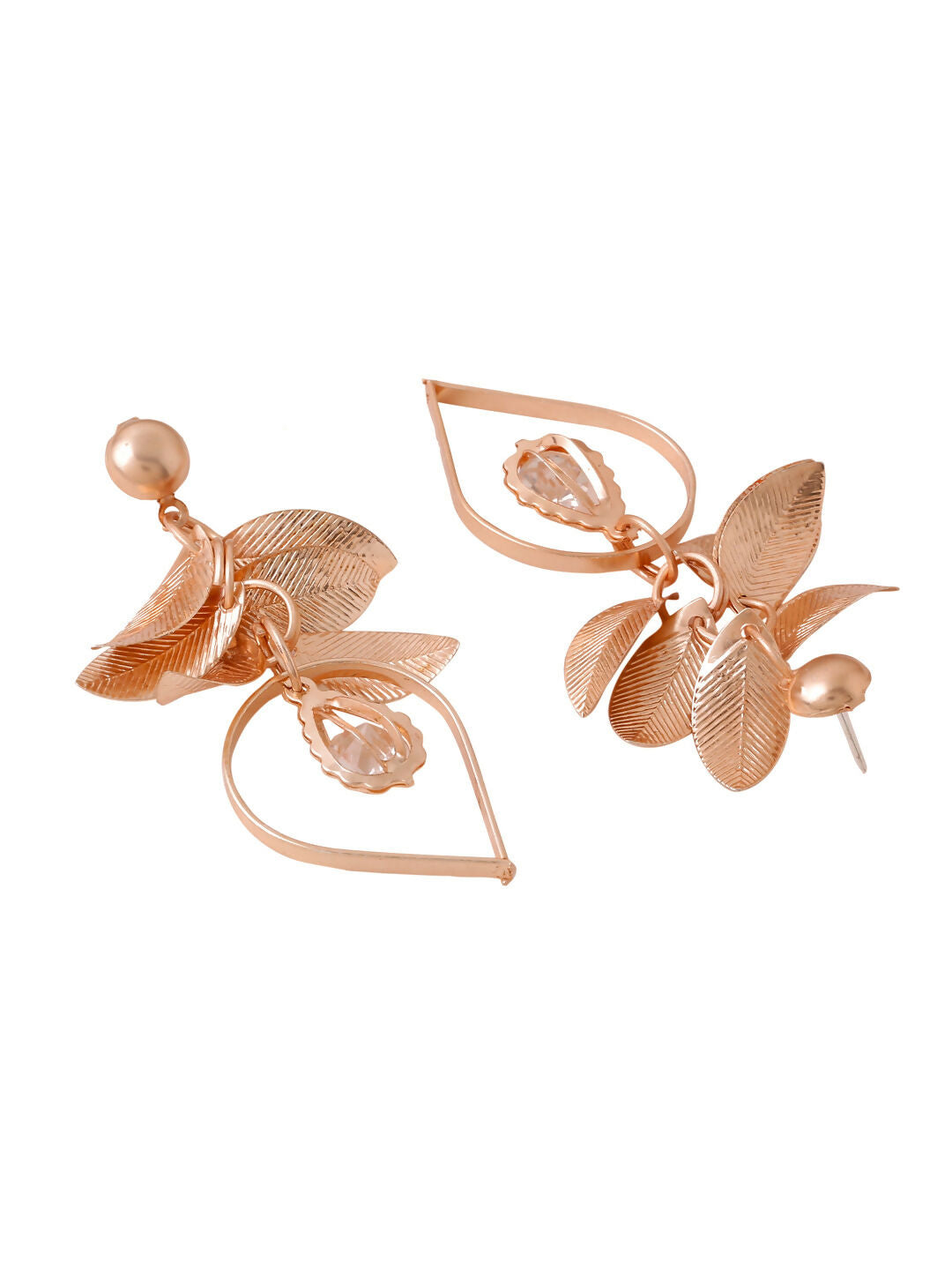 NVR Women Rose Gold Leaf Shaped Drop Earrings | Swadesiicart
